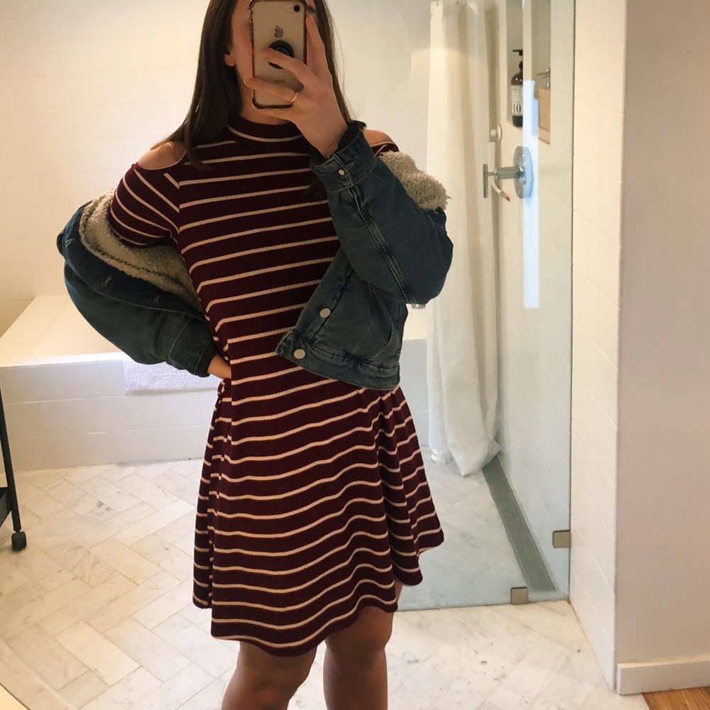 maroon striped dress